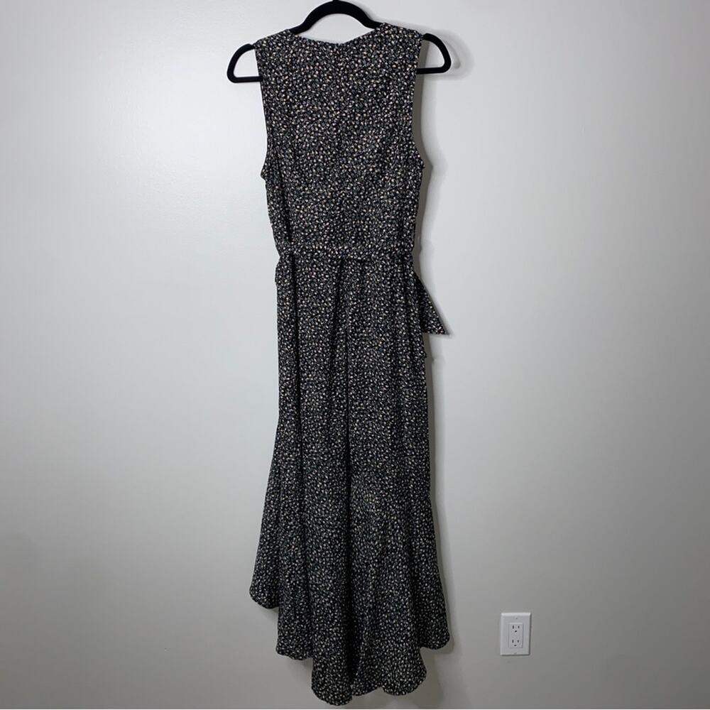 Lulus Fashion Find Black Ditsy Floral Print Ruffled Faux Wrap Midi Dress Medium - Picture 9 of 12